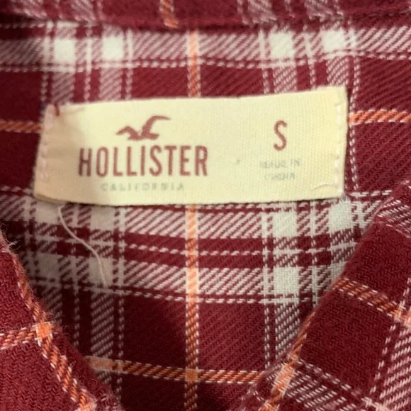 Hollister Maroon and White Checkered Plaid Shirt S - Picture 2 of 4